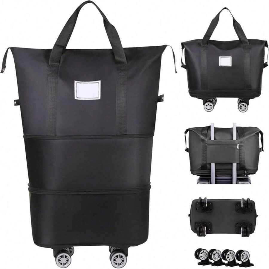 Erweiterbare Duffle Bag Mit Rollen & Faltbarem Design – Praktische Wochenendtasche Für Geschäftsreisen, Camping & Kurztrips, Robust & Vielseitig - Schwarz - Übersicht 1
