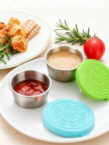 Bộ 2/6 hộp đựng nước sốt salad mang đi, cốc đựng nước sốt bằng thép không gỉ dung tích 1,6 ounce với nắp silicon chống rò rỉ, lý tưởng cho trường học, các chuyến đi và dã ngoại. - Bạc - Xem 3