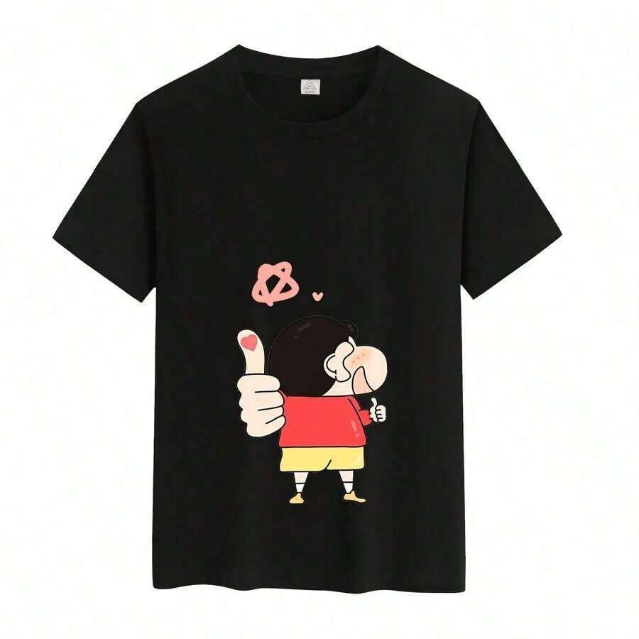 Short-Sleeved Cotton T-Shirt For Boys And Girls With Cartoon Print, Summer T-Shirt For Children, Fashionable T-Shirt For Babies And Children, 100% Cotton. - 黑色 2 - View 1