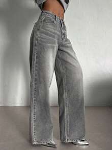 Pantalones vaqueros versátiles y casuales de mujer con bolsillos y estampado de leopardo, estilo Y2K - Gris Claro - Ver 3