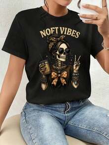ofertas y liquidacionesPlayera Para Mujer,Divertido Halloween, Camiseta Gráfica, Regalo - Camiseta Informal de Manga Corta con Cuello Redondo y Corte Regular para Mujerplayera de hombretops sudaderas para mujer Y2k Camiseta Camisa De - Negro - Ver 1