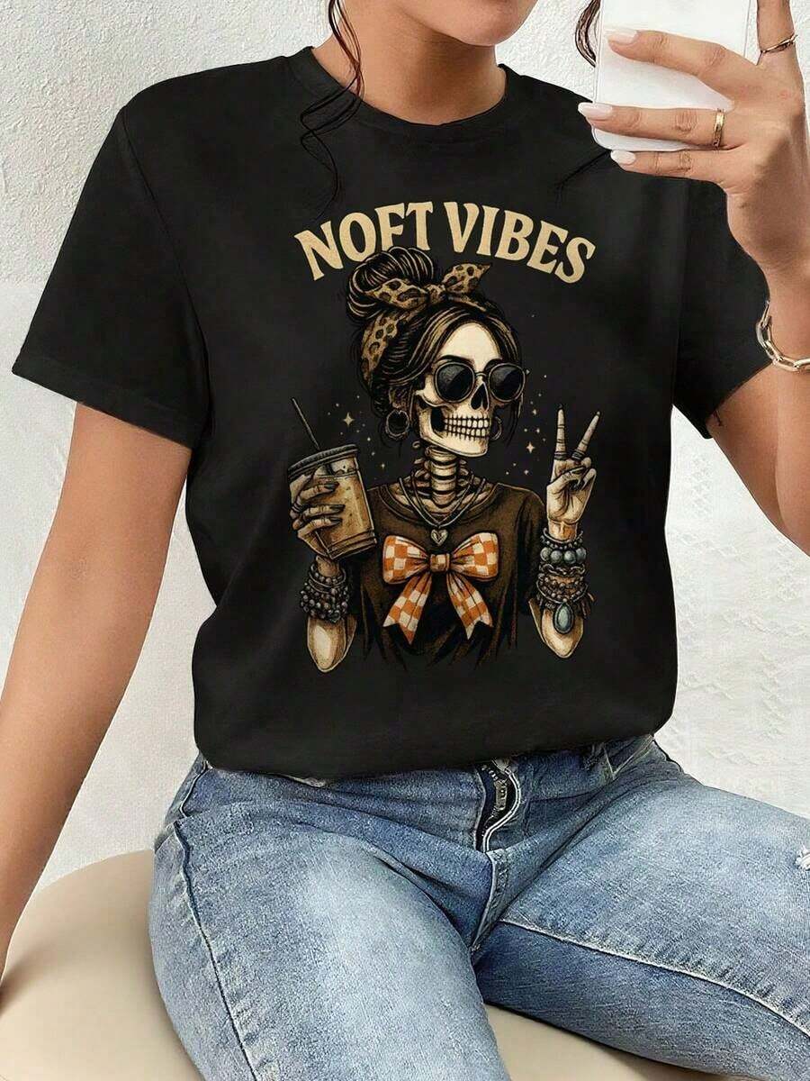ofertas y liquidacionesPlayera Para Mujer,Divertido Halloween, Camiseta Gráfica, Regalo - Camiseta Informal de Manga Corta con Cuello Redondo y Corte Regular para Mujerplayera de hombretops sudaderas para mujer Y2k Camiseta Camisa De - Negro - Ver 1