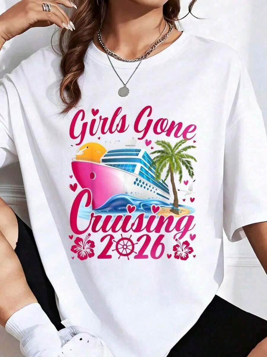 Girls Gone Cruising 2026 T-Shirt For Cruises, Travel Gift For Women, Summer Beach Party Outfit. It's A Perfect T-Shirt To Give To Friends And Family On Any Holiday Or Special Occasion. - 白色 - 查看 1