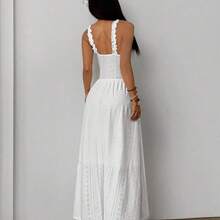 Pale Yellow Sleeveless Cami Long Dress For Women Casual Style Ruched Bust Flared Hem Plain Knitted Fabric - amarillo ganso - Ver 3