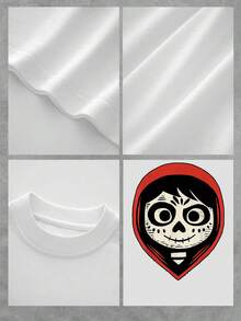 Skull Face With Red Hood Symbolizing Inner Strength And Courage In The Face Of Darkness, Showcasing A Mysterious And Attractive Art Style. Comfortable Casual Women's T-Shirt For Everyday Wear - 白色 - 查看 4
