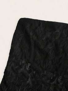 Top bandeau ajustado con bajo asimétrico de tela de encaje sexy y casual, color marrón - Negro - Ver 3