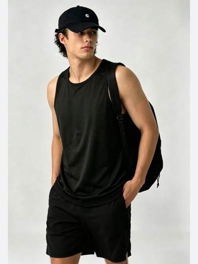Men's Summer Sports Set, Vest + Sports Shorts, Quick-Dry Fabric, Moisture-Wicking, Breathable, Soft, Suitable For Outdoor Sports, Fitness, Basketball And Other Scenarios