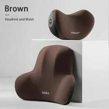 Juego de Reposacabezas y Soporte Lumbar Ergonómico para Auto, Cojín de Espuma Viscoelástica para el Cuello, Funda de Felpa Transpirable, Comodidad Interior Universal para Vehículos - 1 juego Marrón - Ver 15