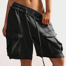 Women's Casual Drawstring Waist Cargo Pocket Loose Shorts - Naranja - Ver 2