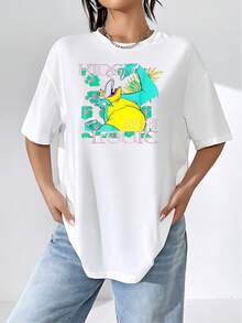 Colorful Graphic Featuring A Fun Tropical Monkey Celebrating Energetically And Joyfully Under A Bright Sun, With Vibrant Modern Details. Soft And Comfortable Women's T-Shirt For Casual Everyday Wear. - 白色 - 查看 6