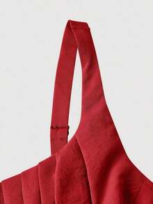 Vestido elegante de longitud media sin mangas con diseño de cintura plisada y unicolor para mujer - Rojo - Ver 8