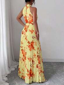 Vestido elegante y romántico con estampado floral, corte evasé y escote halter sin mangas para mujer - Multicolor 7 - Ver 7