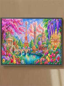 1件套钻石画套装,梦幻巴黎风景花园艺术,色彩鲜艳,5D钻石十字绣。轻松DIY,点状钻石,高端耐用,非常适合家居装饰和节日礼物。 - 圓鑽 - 查看 4