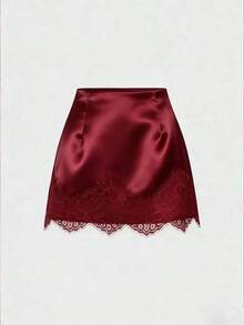 Falda casual de satén marrón con estampado floral retro francés elegante, nueva llegada chic de principios de primavera - Rojo - Ver 1