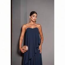Long Strapless Wedding Dress For A Daytime Wedding, Elegant For A Guest, Bridesmaid. - Navy Blue - View 4