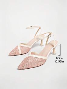 Fashionable Elegant Floral Embroidery Mesh Pointed Toe High Heels - Pink - View 6