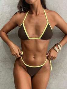 Conjunto de bikini con estampado de teñido anudado para mujer, traje de baño de mujer con decoración de concha iridiscente sexy para fiestas y festivales de música, atuendo de playa de vacaciones para mujer - Multicolor 6 - Ver 4