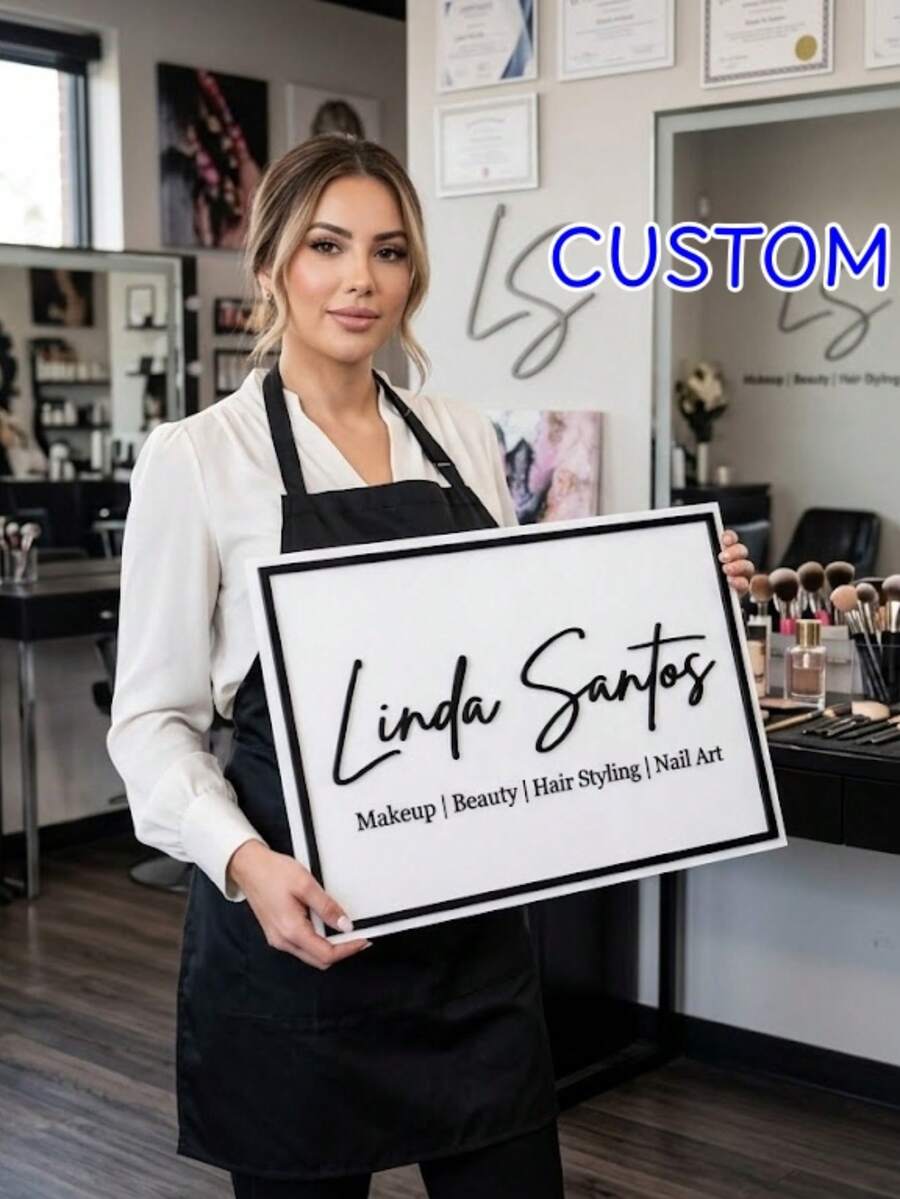 1 pieza Letrero comercial redondo de acrílico moderno con marco dorado, decoración de pared personalizable con logotipo apto para salón de uñas, pestañas y cejas, cartel de estudio de belleza personalizado, decoración de boutique - Multicolor - Ver 1