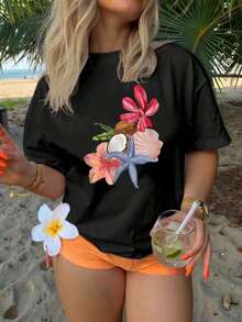 Nuevo Regalo de Verano para el Día de la Madre: Camiseta de Algodón para Mujer, Lavable aáquina, Ropa Festiva para Honrar a Mamá, Camiseta Estampada Cómoda, Top de Manga Corta, Camiseta para, Almacén Local, Mejor Regalo para Novia o Hermana - Camiseta Vintage de Estilo Urbano Unisex de Algodón Suelto de Manga Corta y Cuello Redondo - Negro - Ver 7