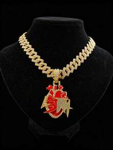 1pc Men's Iced Out Heart Pendant Necklace, Gold/Silver Color Hip Hop Style Jewelry, Street Fashion Accessory - Heart Pendant Necklace - View 14