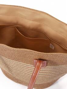 Trivaya 1 Straw Hat + 1 Bag, Vacation Casual Set - Khaki and Beige - View 5
