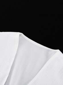 Vestido largo elegante estilo ins 2026, manga pompom, corte estilizado favorecedor con abertura - Blanco - Ver 5