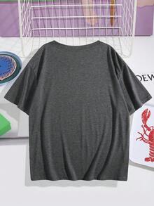Women's Short Sleeve Round Neck USA Graphic Tee Casual Cute Summer T-Shirt Polyester Fabric With Slight Stretch Regular Fit Streetwear Style - 深灰色 - 查看 2