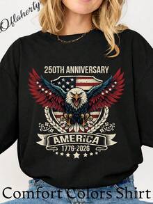 Camiseta del 250 aniversario, camiseta del semiquincentenario, camiseta AM1erica 17762026, camiseta del Día de la Independencia, Águila Americana. Camiseta unisex de algodón puro de 220 g. Peso ideal para todas las estaciones, apta para hombres y mujeres. Tejido duradero de alta calidad, suave al tacto y de larga duración. Camiseta transpirable. Adecuada para la primavera y el verano de las mujeres, vacaciones, Día de la Madre, Día de la Independencia. - Negro - Ver 1