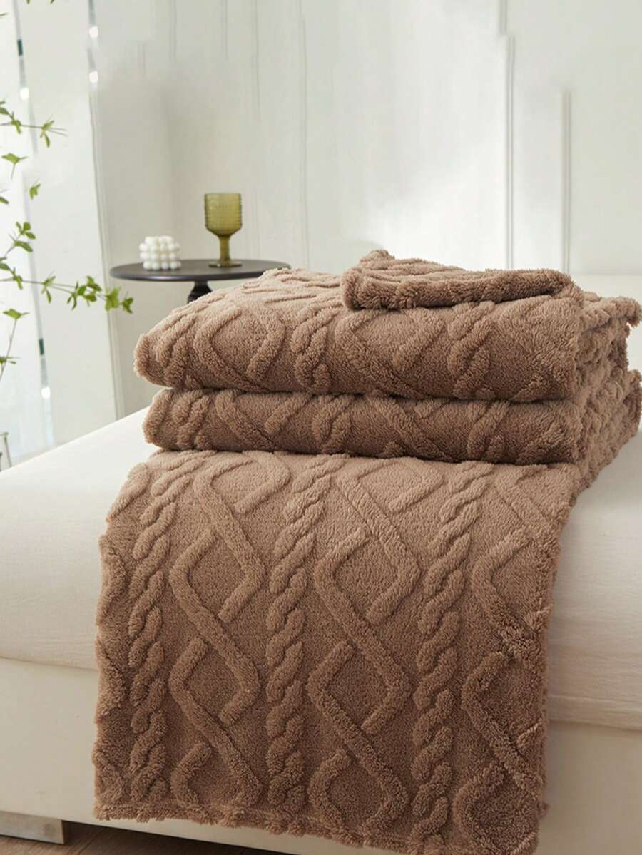 1 Stück braune Rautenmuster Taffet-Samt Decke, hautfreundlich, weich und bequem, Überwurfdecke für Sofa, Bett, ganzjährig verwendbar, maschinenwaschbar, geeignet für Schlafzimmer und Gästezimmer - Kaffeebraun - Übersicht 1