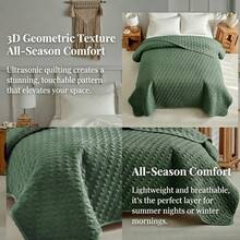 1pc Quilted Layered Bed Quilt, Soft & Skin-Friendly Quilted Bed Cover, Minimalist Air Conditioning Quilt, Summer Quilt, Non-Slip All Season Bed Cover, Home/Dorm Bedding, Machine Washable Bed Sheet, All Season Bed Cover, Bedroom Decor Quilted Blanket - Green - View 8
