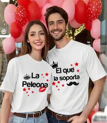 Camiseta de pareja con cuello estampado, top casual de manga corta para primavera y verano, ropa de mujer (se vende por separado para hombre y mujer) U9PT - Blanco - Ropa de hombre - Ver 6