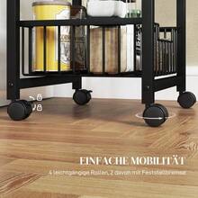Kitchen/Serving Trolley With Worktop, 4 Extendable Steel Baskets, Rolling Office Trolley, 49.5 X 31 X 91 Cm, Oak - Black - View 6