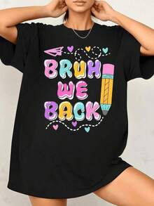 Colorful Phrases With Pencil And Hearts That Convey Positive Energy And A Joyful Return. Women's T-Shirt, 100% Cotton, 220g. Pretty Blouses. - 黑色 - 查看 8