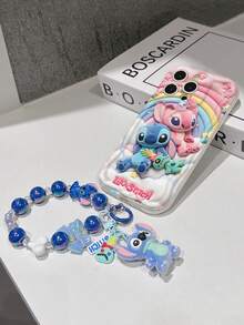 Disney Lilo & Stitch Phone Case With Stitch And Angel Charm And Stitch Lanyard - Cute Stitch And Angel Protective Case With Rainbow And Starry Sky Design, Equipped With Delicate Stitch Decorative Lanyard And Beaded Bracelet For Easy Carrying, Compatible With IPhone 17, 16, 15, 14, 13, 12, 11 Pro Series, Ideal For Birthdays, Holidays, Anniversaries, Graduation Gifts, Or Any Special Occasion To Surprise Family, Friends, Classmates, And Loved Ones. - White - View 7
