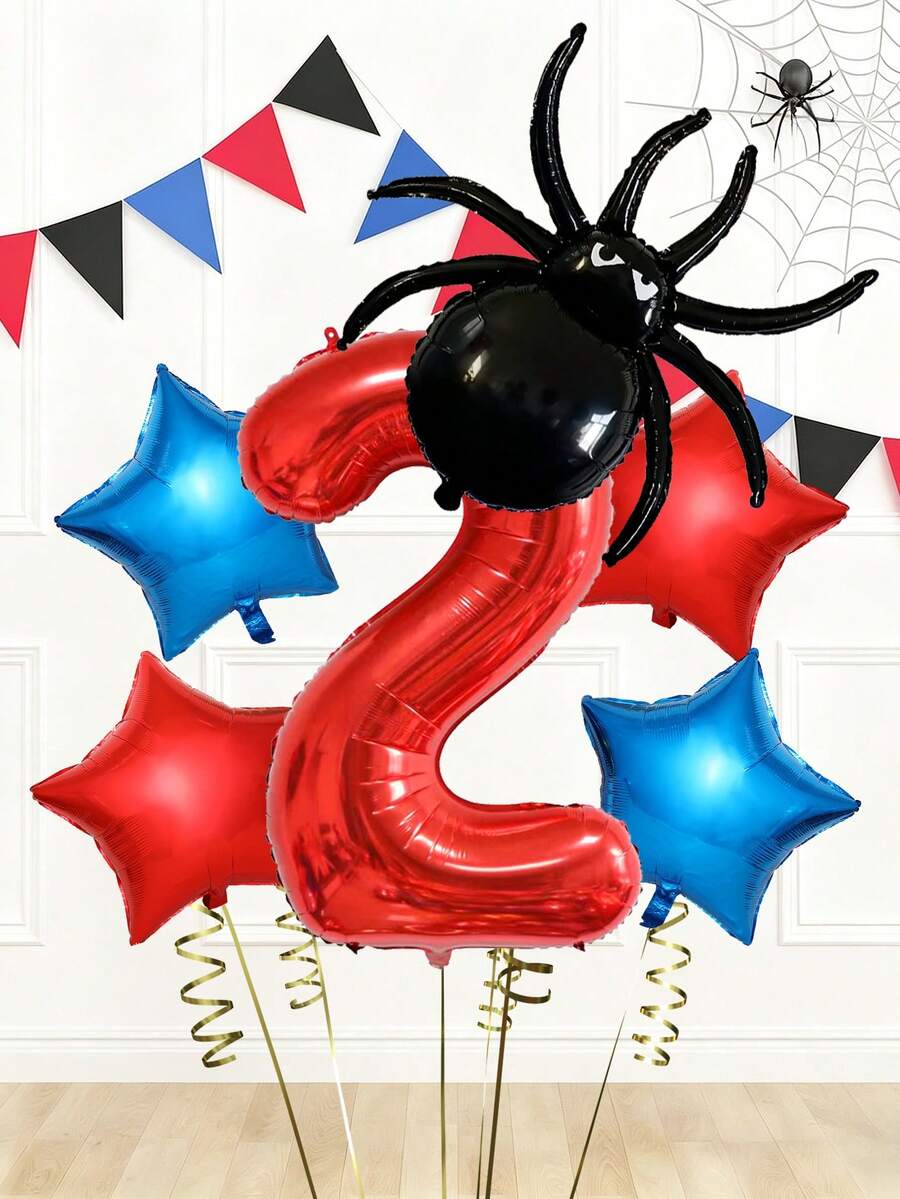 6件組蜘蛛生日主題數字氣球套組,包含紅色大號生日數字(1-9)、黑色蜘蛛、五角星氣球,適合男性,附星形氣球,男孩慶祝派對、嬰兒洗禮蜘蛛主題生日派對裝飾 - 多色 - 查看 1
