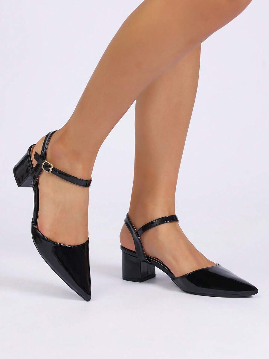 Sandalias de verano para mujer con tira trasera y punta abierta, de tacón bajo, de moda, versátiles, cómodas para uso diario y elegantes de punta puntiaguda y tacón alto - Negro - Ver 1