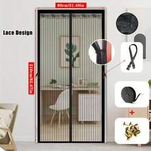 Cortina de malla anti-insectos reforzada, diseño de cierre magnético, sin necesidad de perforación, adecuada para dormitorio, cocina, ventilación - Rayas hechas a mano con escaparate - Ver 9