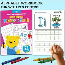 beartale 28頁幼兒練習本套裝，包含2個主題：字母與數字，筆觸控制訓練本，早期學習教育，可重複使用魔力書法寫字貼，教學輔助工具，兒童早期教育玩具，蒙特梭利玩具，學習用品，教室玩具，兒童遊戲，學生，文具，小學用品，男孩，女孩，暑假禮物，兒童生日禮物，開學禮物 - 彩色 - 查看 12