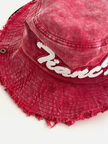 Red Cool Spicy Western Cowboy Hat Frayed Patchwork Lanyard Bucket Hat Vintage Washed Distressed Bucket Hat Women Summer Outdoor Hiking Wide Brim Sun Protection Climbing Hat Camping Sun Hat Boho Vacay Spring Summer Sun Hat Bright Monochromatic Looks Lace-Up Sun Protection Hat Travel UV Protection - Large Eaves Hanging Rope - View 9