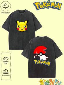 pokemon P ikachu Pokémon Anime Herren-Sweatshirt mit Kapuze und Kordelzug | P ikachu-Kopf & klassischer Pokéball-Silhouette-Print | Sommer-Must-have | Top-Wahl für Pokémon-Fans | Ideal für Reisen, Zuhause und Sport | Mit dem beliebten Pokémon-Charakter - Schwarz - Übersicht 3