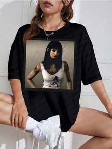 Playera Negra Mujer con Estampado de "Summer", Estilo Retro - Negro - Ver 1