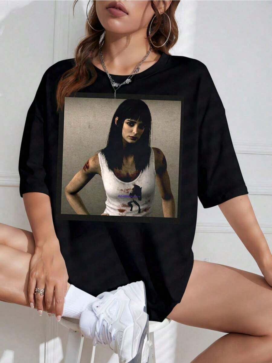 Playera Negra Mujer con Estampado de "Summer", Estilo Retro - Negro - Ver 1