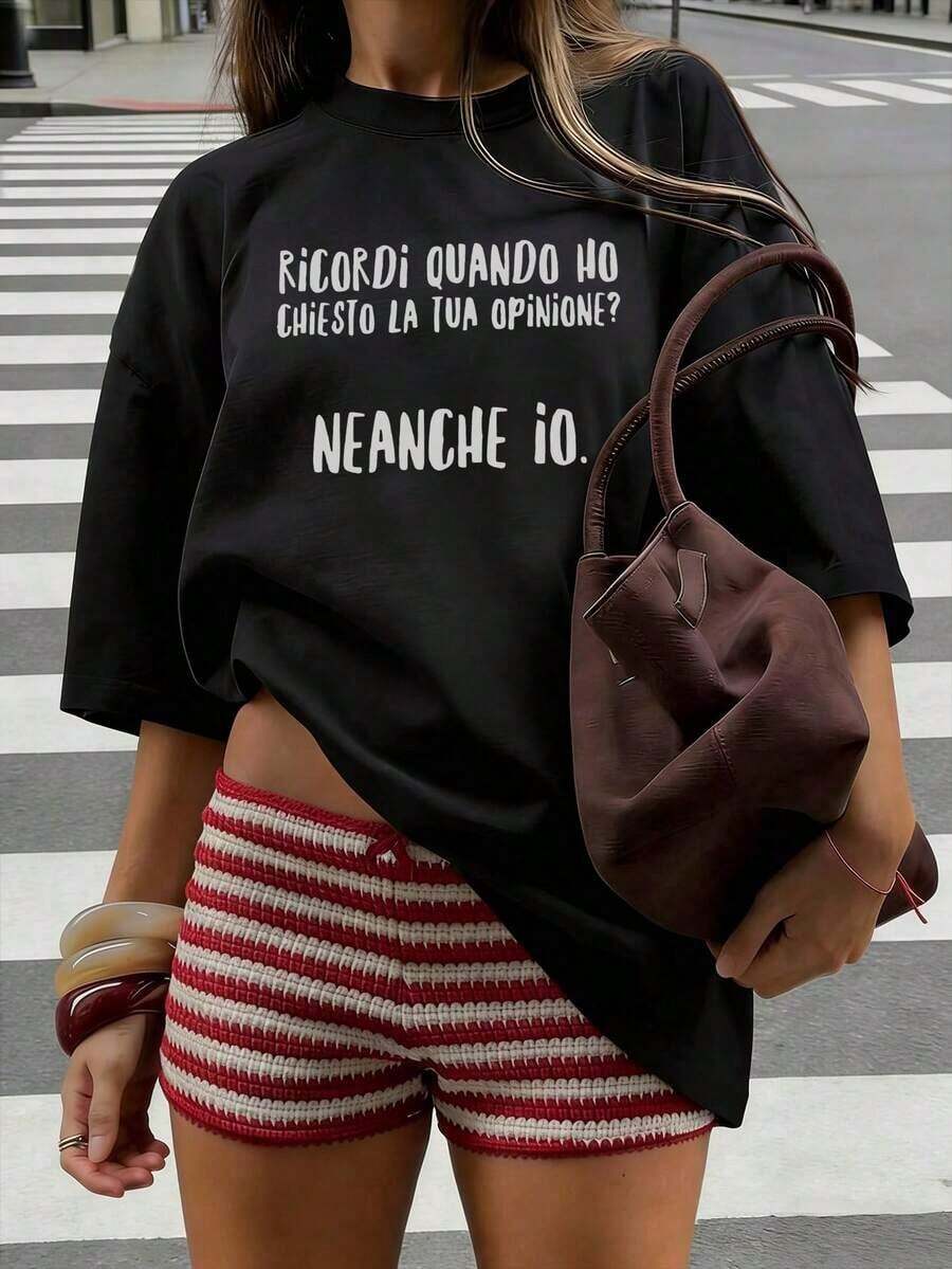 Camiseta para Mujer con Estampado Humorístico, Cuello Redondo, Manga Corta, Diseño Oversized, Ideal para Streetwear - Blanco - Ver 1