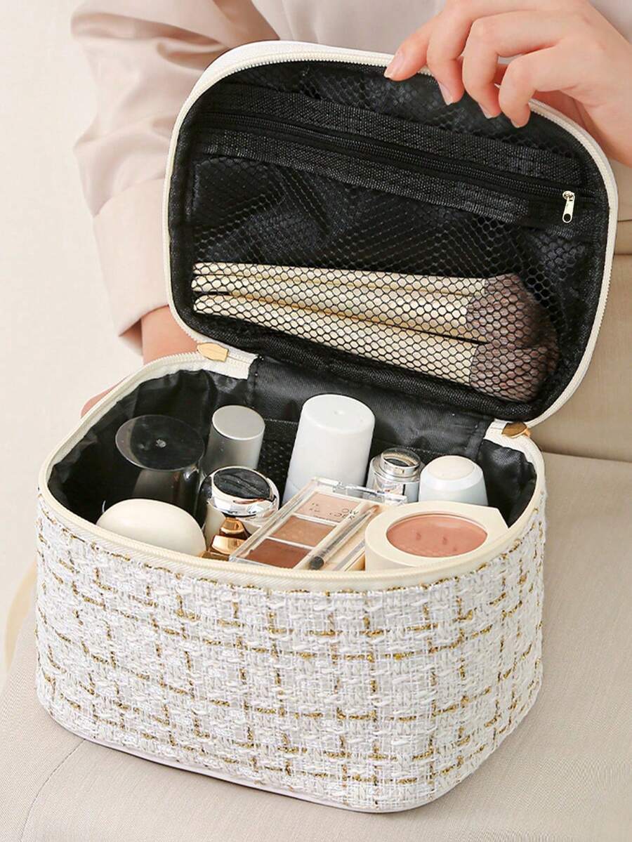 1pc Large Capacity Makeup Bag, Portable Cosmetic Bag, Multifunctional Toiletry Organizer Bag, Suitable For Lipstick, Eyebrow Pencil, Perfume, Makeup Brushes, Travel Essentials, Travel Accessories, Cruise Essentials, Beach Essentials, Bridesmaid Gift, Teacher Gift, Wedding Gift, Gift For Her