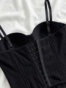 Camiseta de punto con textura ondulada y decoración de botones para mujer, top camiseta sexy para playa, cita, vacaciones, vacaciones en la playa, té de la tarde, temporada de bodas, crucero marítimo, viaje por carretera en la ciudad, vacacione - Negro - Ver 8