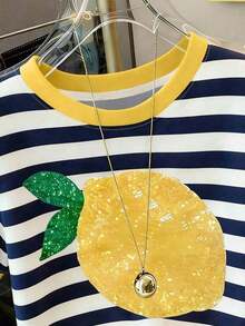 Camiseta casual de mujer de manga corta con cuello redondo y rayas - Multicolor - Ver 3
