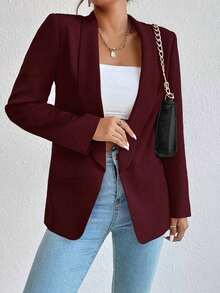 Chaqueta de traje informal con solapa verde con estampado de frutas, abotonadura sin abrochar, estilo suelto y casual, para primavera y otoño, versátil para el trabajo y el día a día, con un estilo maduro y ligero - Burdeos - Ver 4