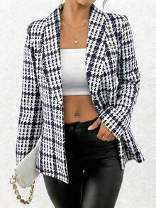 Chaqueta de blazer ajustada de manga larga y sexy para mujer, conjunto verde, chaqueta de traje para mujer, blazer verde para mujer, blusas sociales, ropa de oficina para mujer, ropa de negocios profesional, abrigo de invierno para mujer verde - Azul y blanco - Ver 5