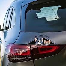 Warner Bros 1pc Tom And Jerry Car Exterior Decal Sticker, Cartoon Jerry Mouse Gas Tank Cover Sticker, Car Sun Shade Anti-Scratch Exterior Accessory, Suitable For Car Body Sticker, Car Door Sticker, Full Car Wrap, Trunk Lid, Engine Hood, Creative, Perfect Gift Choice For 10 Holidays - A - View 6