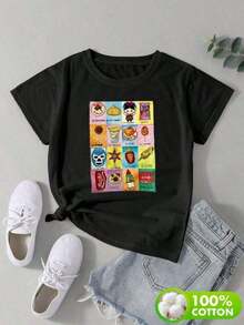 Ropa de mujer de talla grande,Camiseta mujer casual algodón blanca holgada cuello redondo manga corta primavera verano uso diario con diseño de LOTERIA 2 tipica mexicanablusas para mujer - Negro - Ver 6
